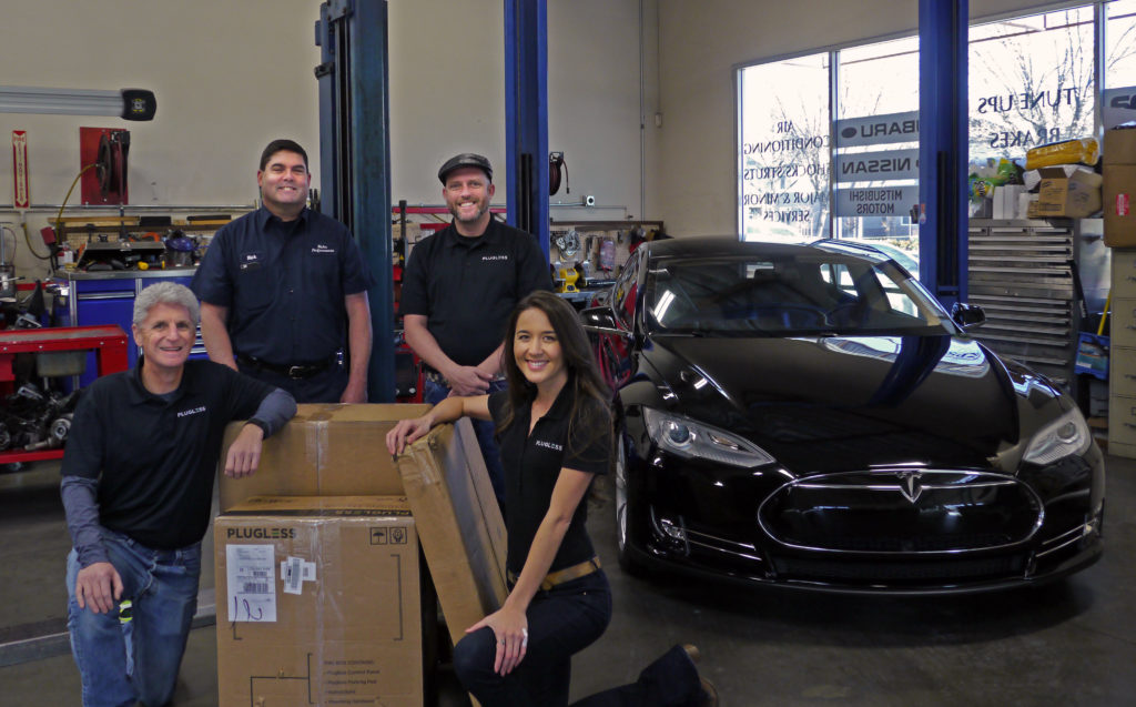 The Plugless team was thrilled to deliver the first Plugless for Model S autonomous charging system to Rick Soderberg. Owner of a Model S and Rick's Performance in Pleasanton, CA.