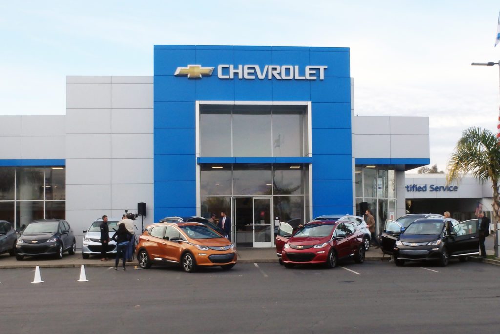 Chevy Bolt EVs outside Chevy Dealership