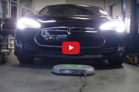 Video thumbnail of Tesla Model S charging wirelessly with Plugless parking pad